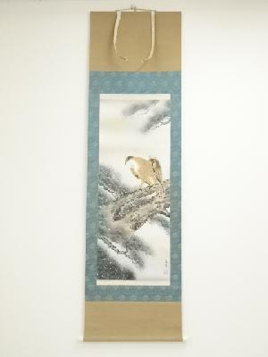 春峰筆　松に鷹　肉筆絹本掛軸（箱付）